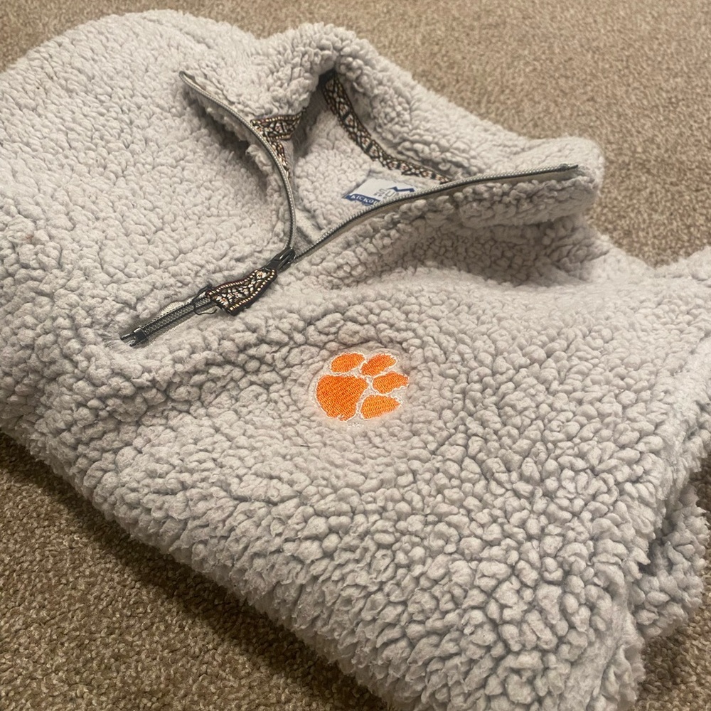 Clemson Tigers Women's Heathered Gray Sherpa Quarter-Zip Pullover Jacket